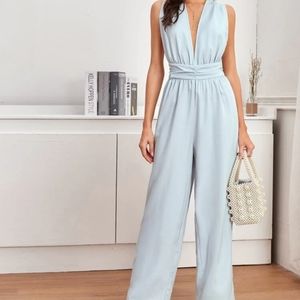 New Plunging Neck Wide Leg Jumpsuit